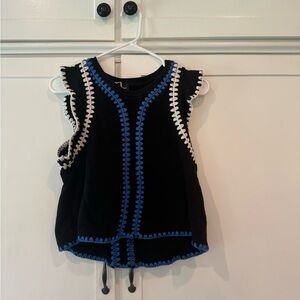 NWOT Carbon38 Black Top with Blue and White Accents